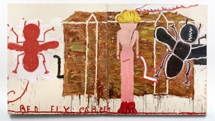 Image: Black Strap (Red Fly) by Rose Wylie, 2014, Oil on Canvas, 184 x 332 cm