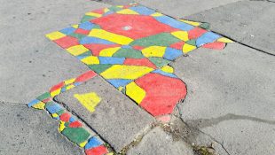 Four-colour pavement painting by Two-tailed Dog Party