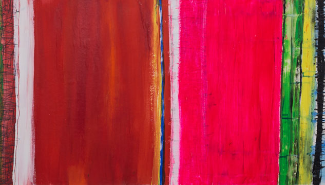 Detail of painting with vertical bands of colour