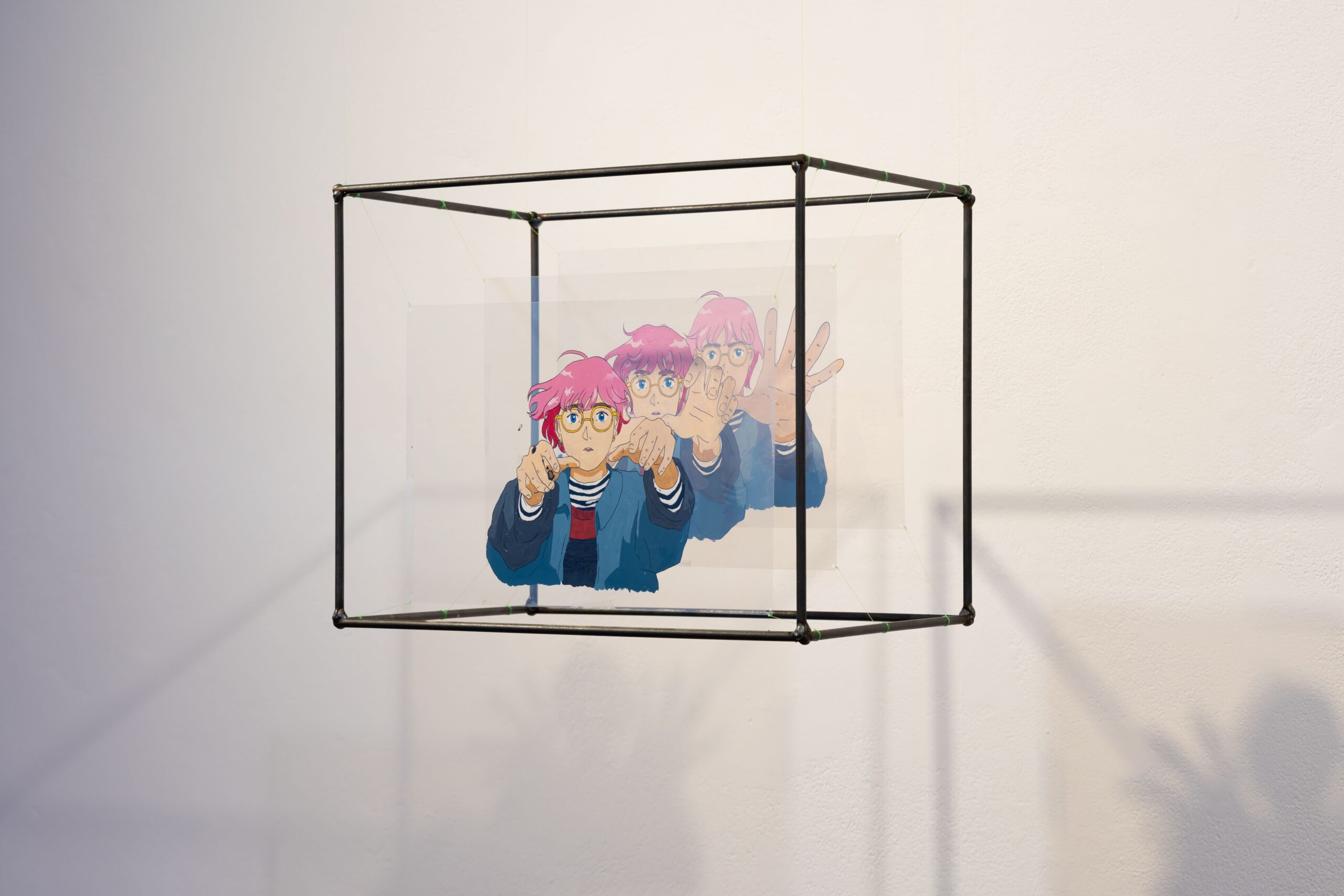 a cartoon image in typical anime style of a pink haired person reaching out forwards to the viewer.