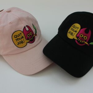 One pink cap and one black cap next to each other against white background.