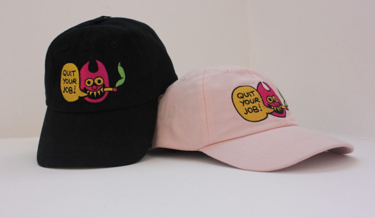 One black cap and one pink cap set against white background.